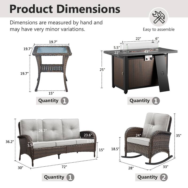 Gymojoy Outdoor Fire Pit Conversation Set, 3-Seat Sofa & Chairs Patio Furniture Set