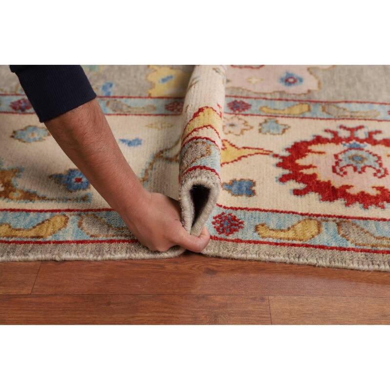 All-Over Floral Oushak Oriental Area Rug Hand-Knotted Wool Carpet - 8'8" X 11'7"