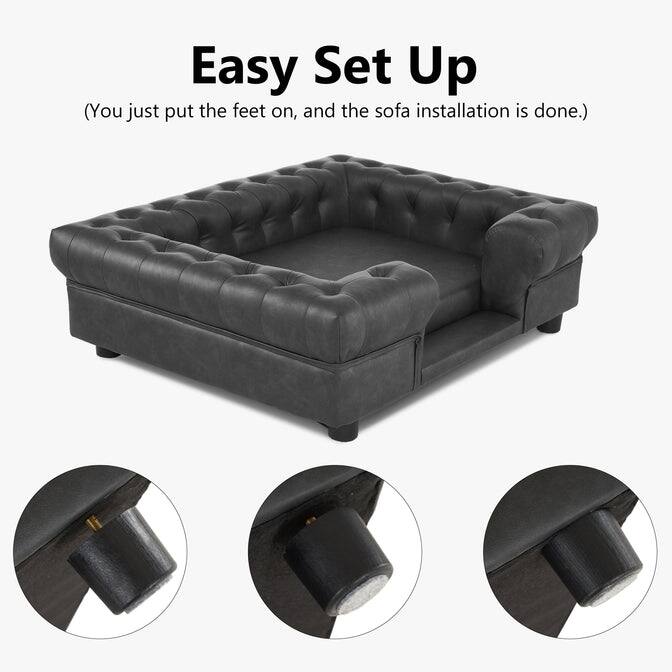 MCombo Pet Sofa Bed with Small Stairs, Faux Leather 6321 - 38.2" x 30.3"