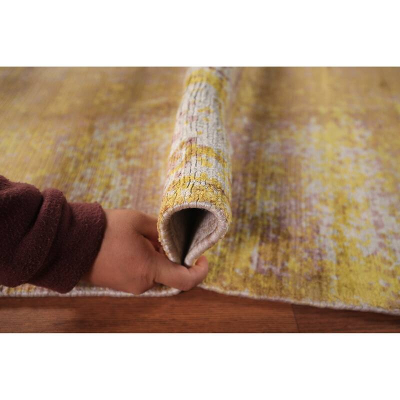 Contemporary Indian Area Rug Handmade Abstract Yellow Wool Carpet - 5'0" x 7'11"