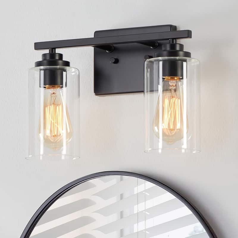 KAWOTI 2-Light Dimmable Bathroom Vanity Light with Clear Glass Shade - Black