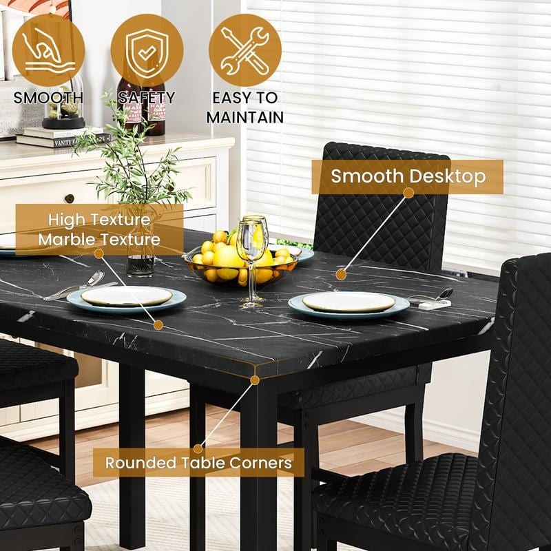 Grondin 5-Piece Dining Room Table Set with Faux Marble Table Top and Diamond Stitching Velvet Upholstery Dining Chairs