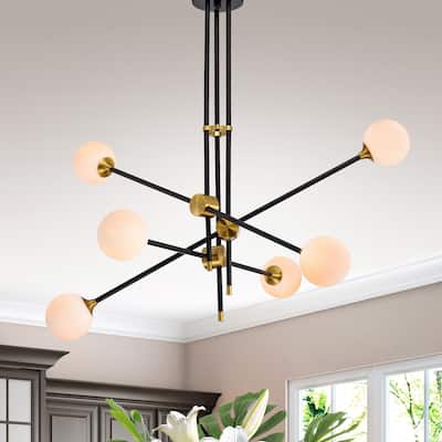 Emillo Brass Matte Black with 6 Light Bulb Chandelier