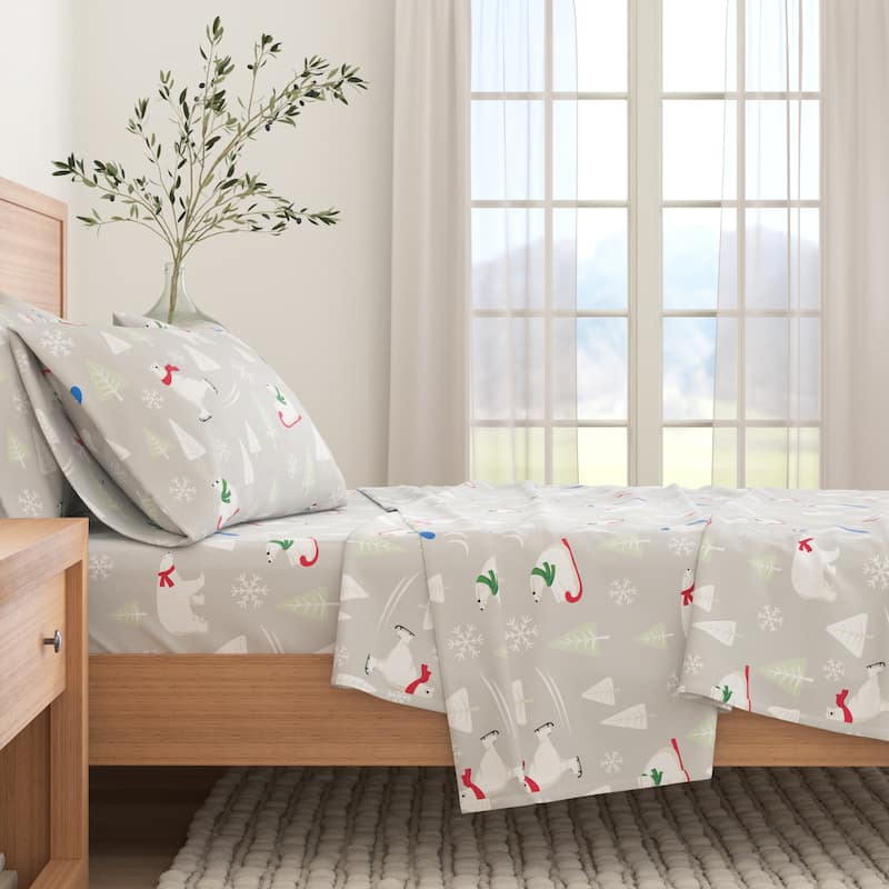 Linery & Co. Ultra-Soft Turkish Cotton Flannel Christmas Print Sheet Set - Full - Polar Bears