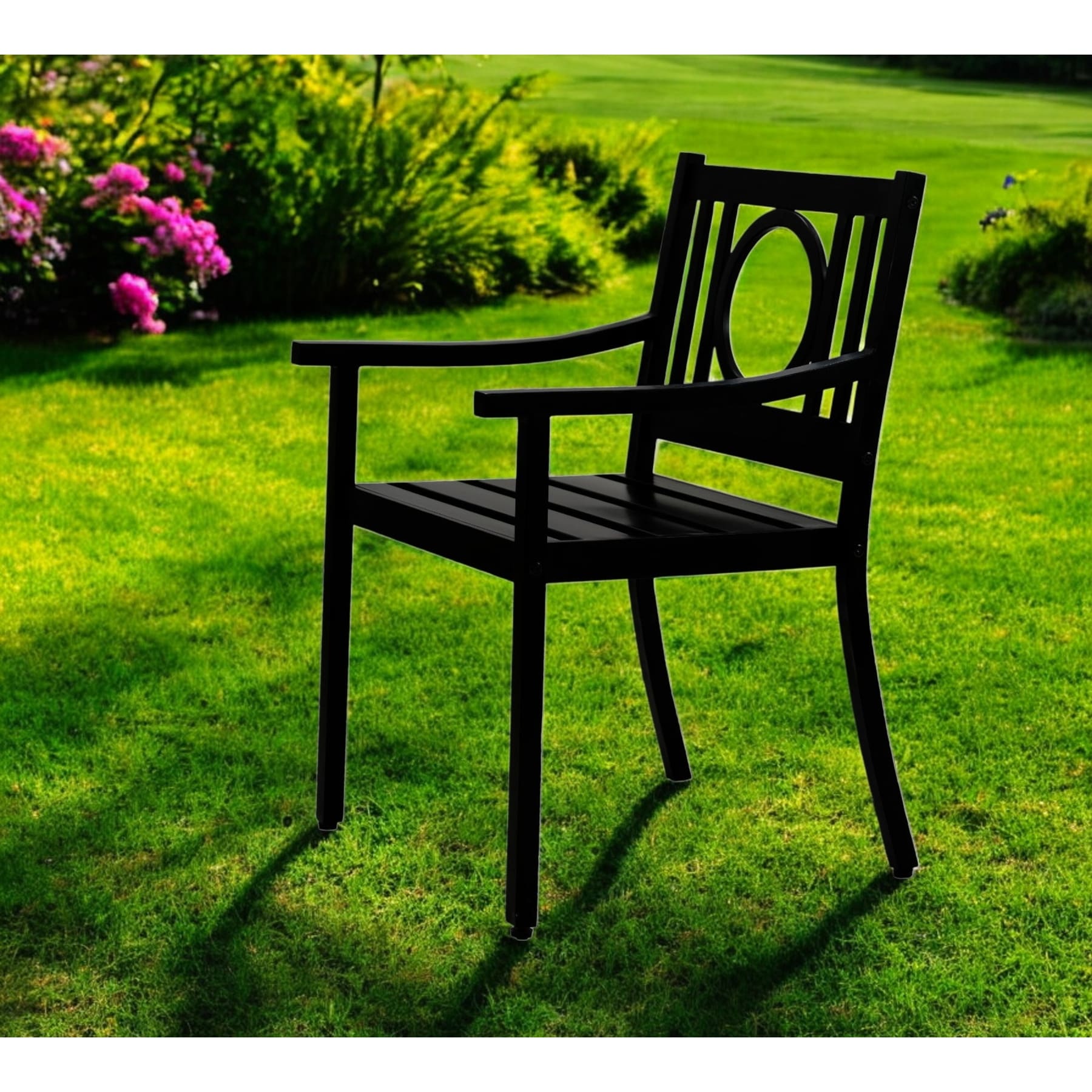 24" Black Steel Geo Back Outdoor Arm Chair