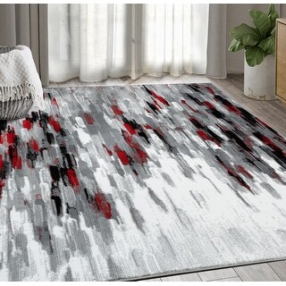 Abani Porto Contemporary Grey and Red Abstract Area Rug - Bed Bath ...