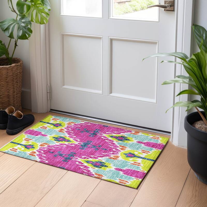 Premium Washable Super Soft Boho Ikat Mayfield Rug - Pink - 1' 8" x 2' 6" - Rectangle