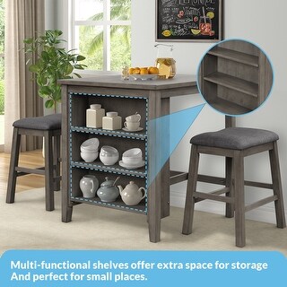 Farmhouse 3 Piece Dining Table Set with Padded Stools and Breakfast ...