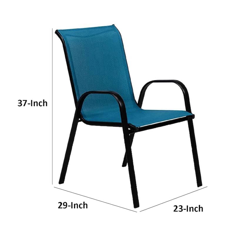 Feli Outdoor Stacking Chair Set of 2, Blue Mesh Fabric, Black Metal
