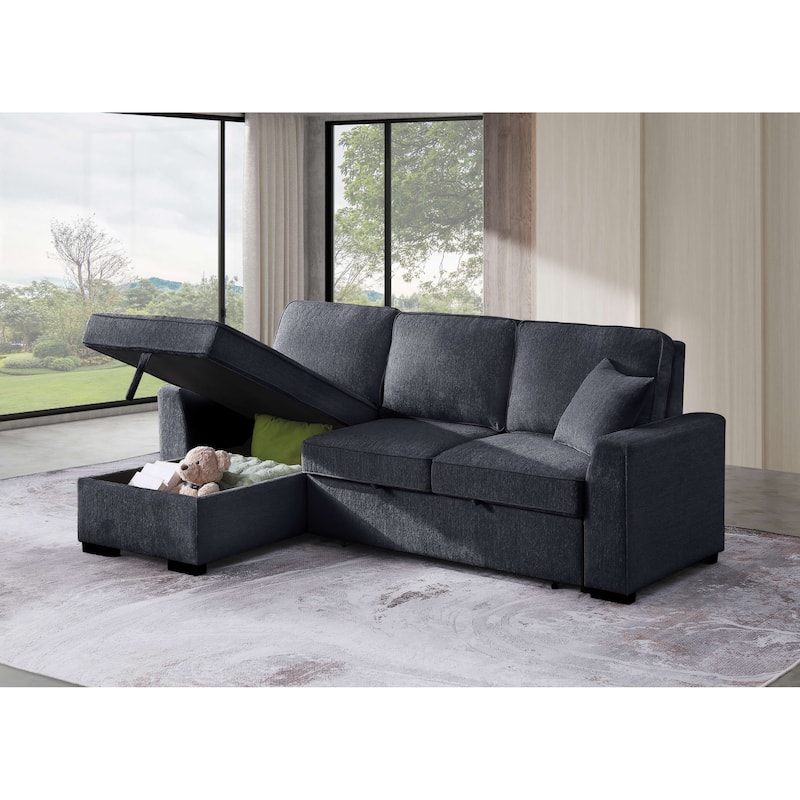 Chenille Reversible Sectional Sofa Convertible Pull Out Couch Bed