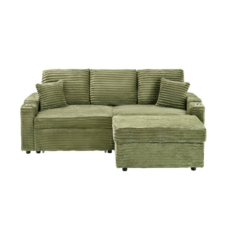 80 Inches Foldable and Hidden Storage Chaise Longue with cup holders