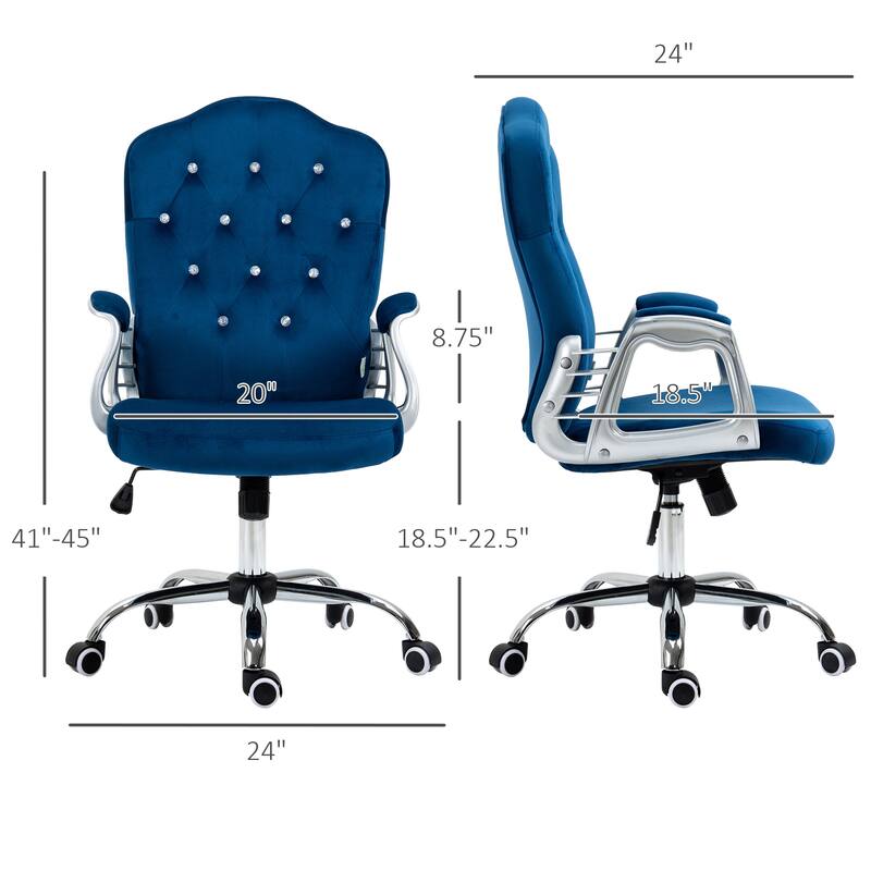 Stylish Button Tufted Desk Chair Visitor Chair with Swivel Wheels, Blue Computer Chair Vanity Chair Gaming Chair