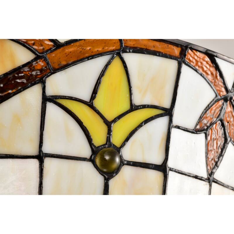 Fleur Carousel Ivory and Amber Tiffany Glass Lighted Ceiling Fan w Remote