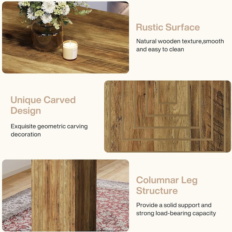 31" Square Bar Table with Geometric Texture, Wooden Counter Height Pub Table for Dining Room