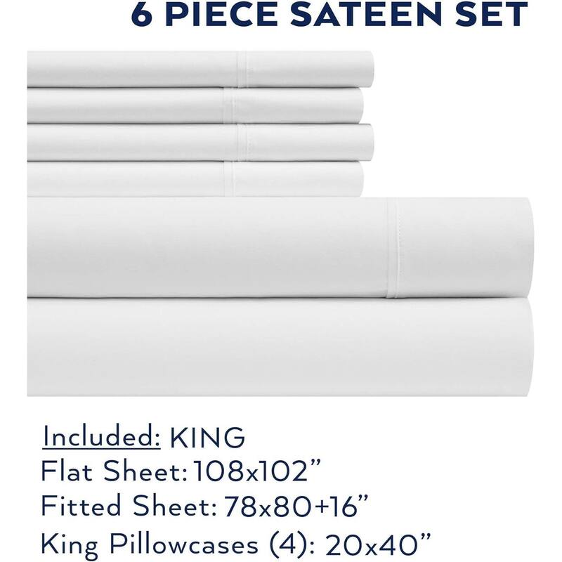 Thomasville 1500 Thread Count White 6 Piece Premium Cotton Rich Sateen Sheet Set - King