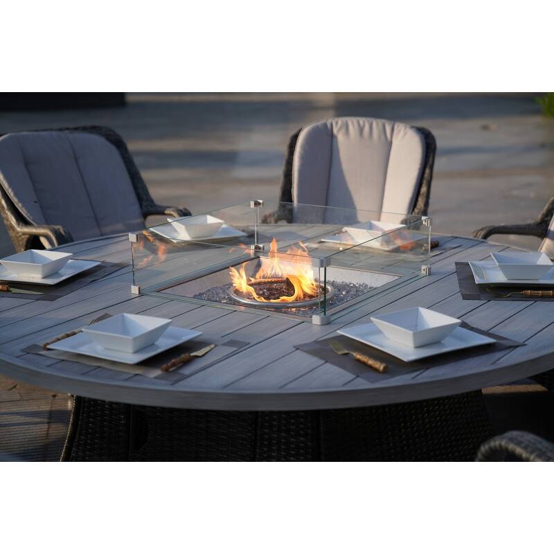 Ellington Outdoor Wicker Round Firepit Dining Table