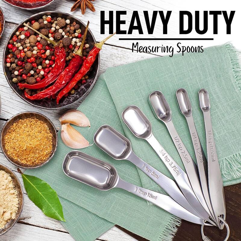 Zulay Kitchen Heavy Duty Stainless Steel Measuring Spoons with Etched Markings & Removable Clasp