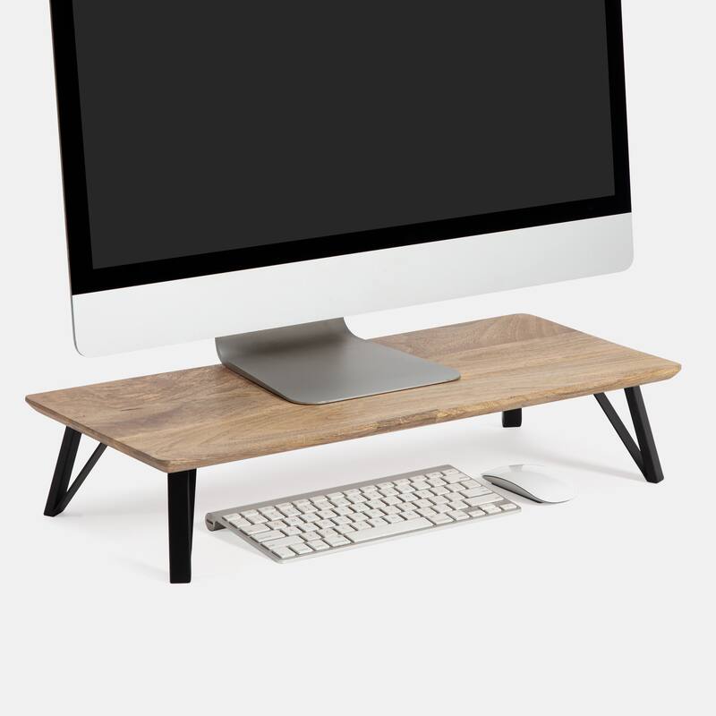 Jani Wood Monitor Stand Riser Desk - Ergonomic Design Stand, Desktop Organizer Table for Home, Office Workspace, Gaming Desk - Yellow