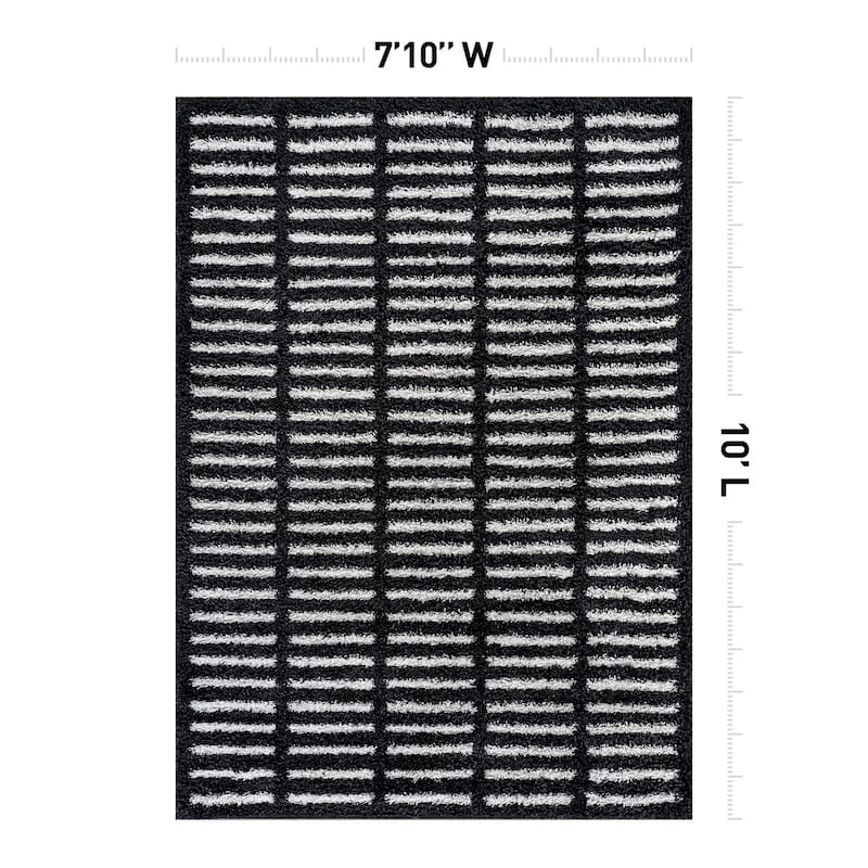 Bohemian Stripe Lines Shag Rug - Textured Surface - Anthracite Dark Gray - Easy to Clean