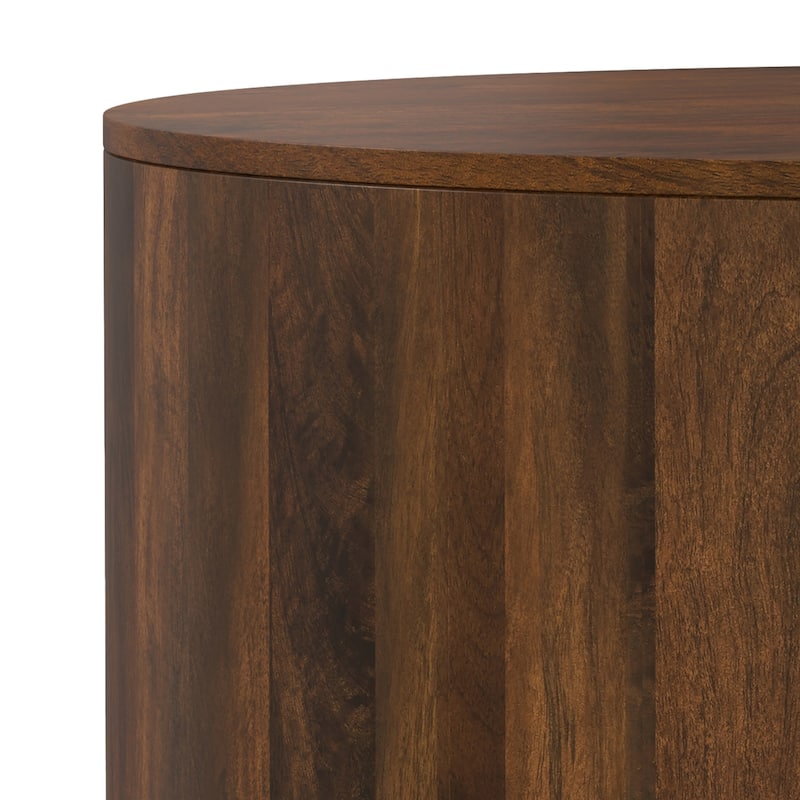 WYNDENHALL Hillmount SOLID MANGO WOOD 36 inch Wide Round Contemporary Drum Coffee Table & Fully Assembled - 36"d x 36" w x 14"h