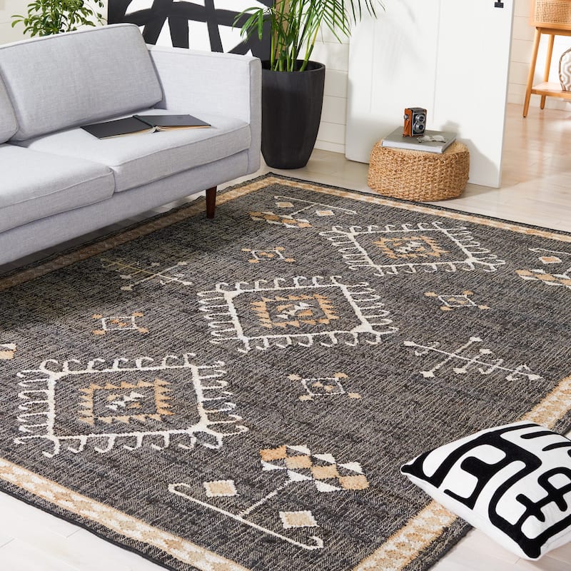 SAFAVIEH Flatweave Kilim Emiljana Jute Rug - 9' x 12' - Black/Ivory