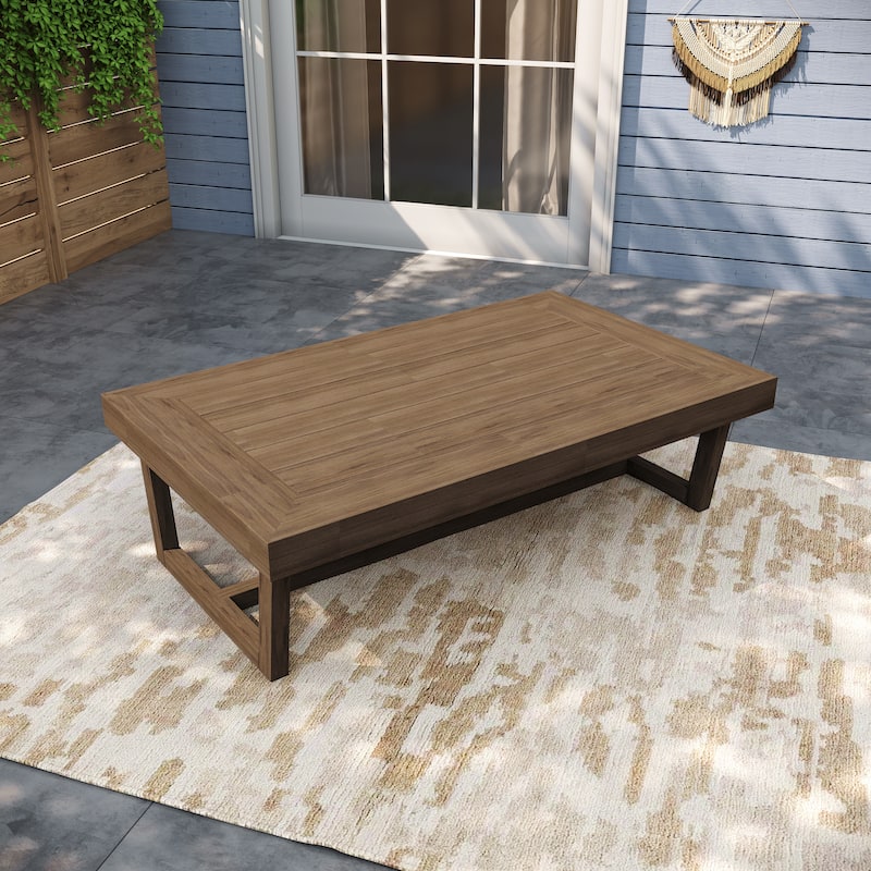 Outdoor Wood Club Chairs Set Loveseat with Cushion - Coffee Table - Brown/Coffee Table