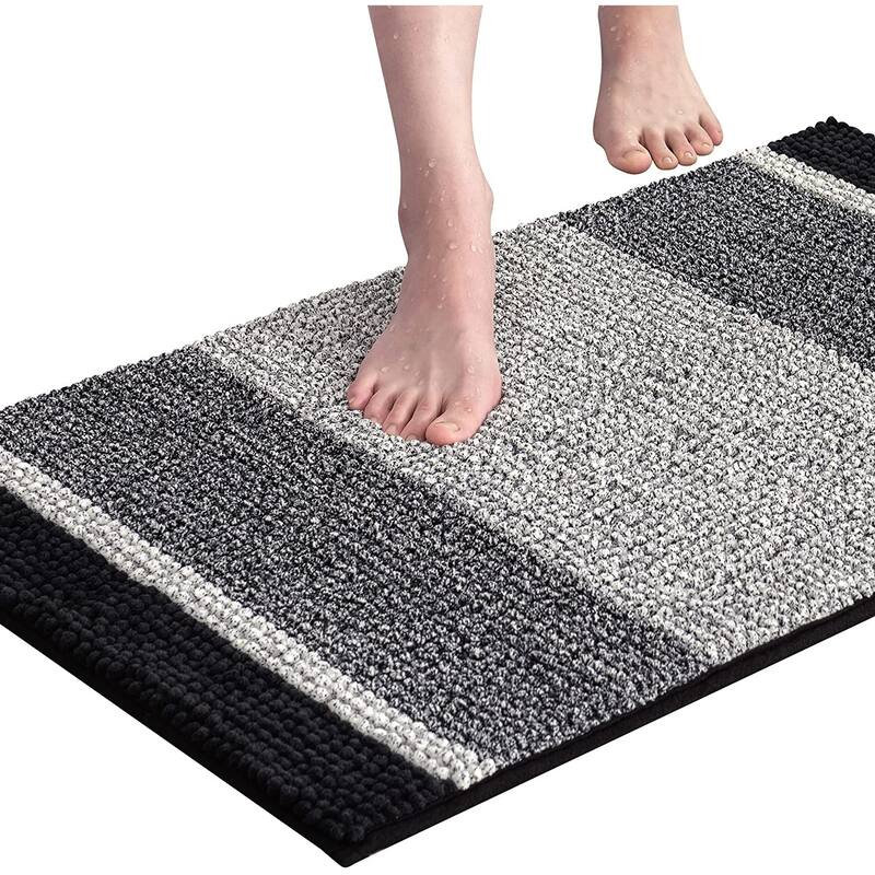 Subrtex Rugs Chenille Gradient Stripe Pattern Soft Plush Bath Rug Shower Water Absorbent Mat - 20"*32" - Black