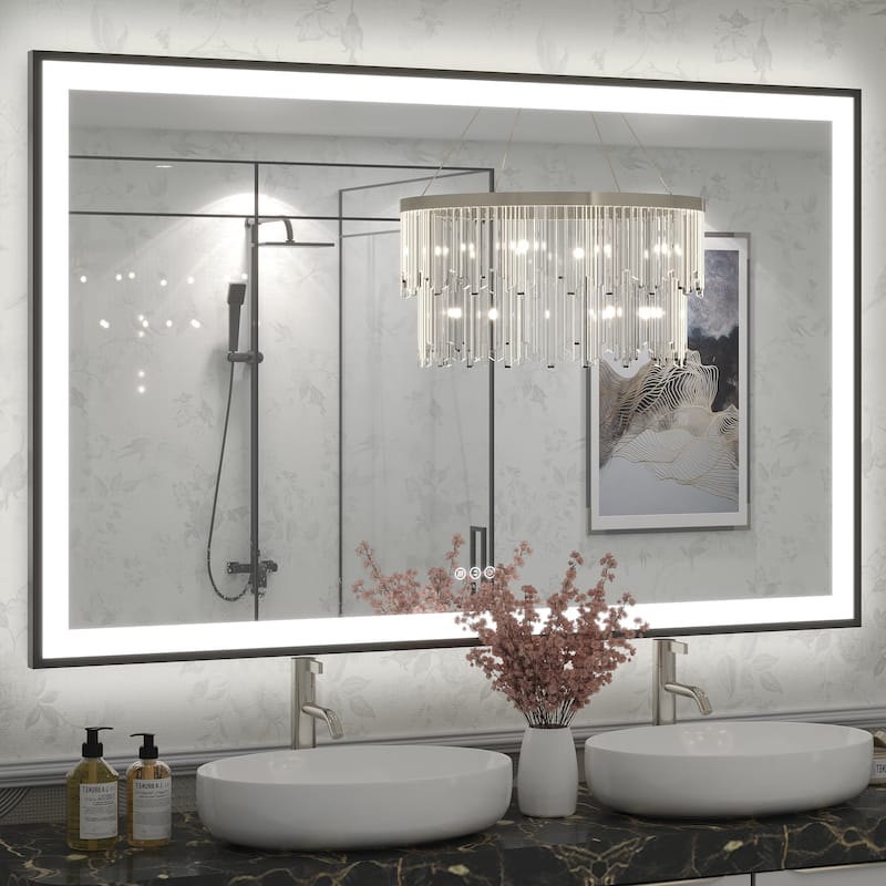 Extra Large Black Frame LED Bathroom Vanity Mirror with 3 Years Warranty and UL Certified - 57x36