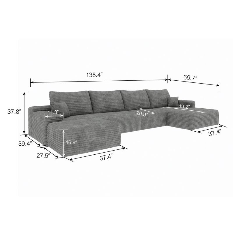 135-in Casual Gray 4 -seater Right Reclining Sectional - 8' x 10'
