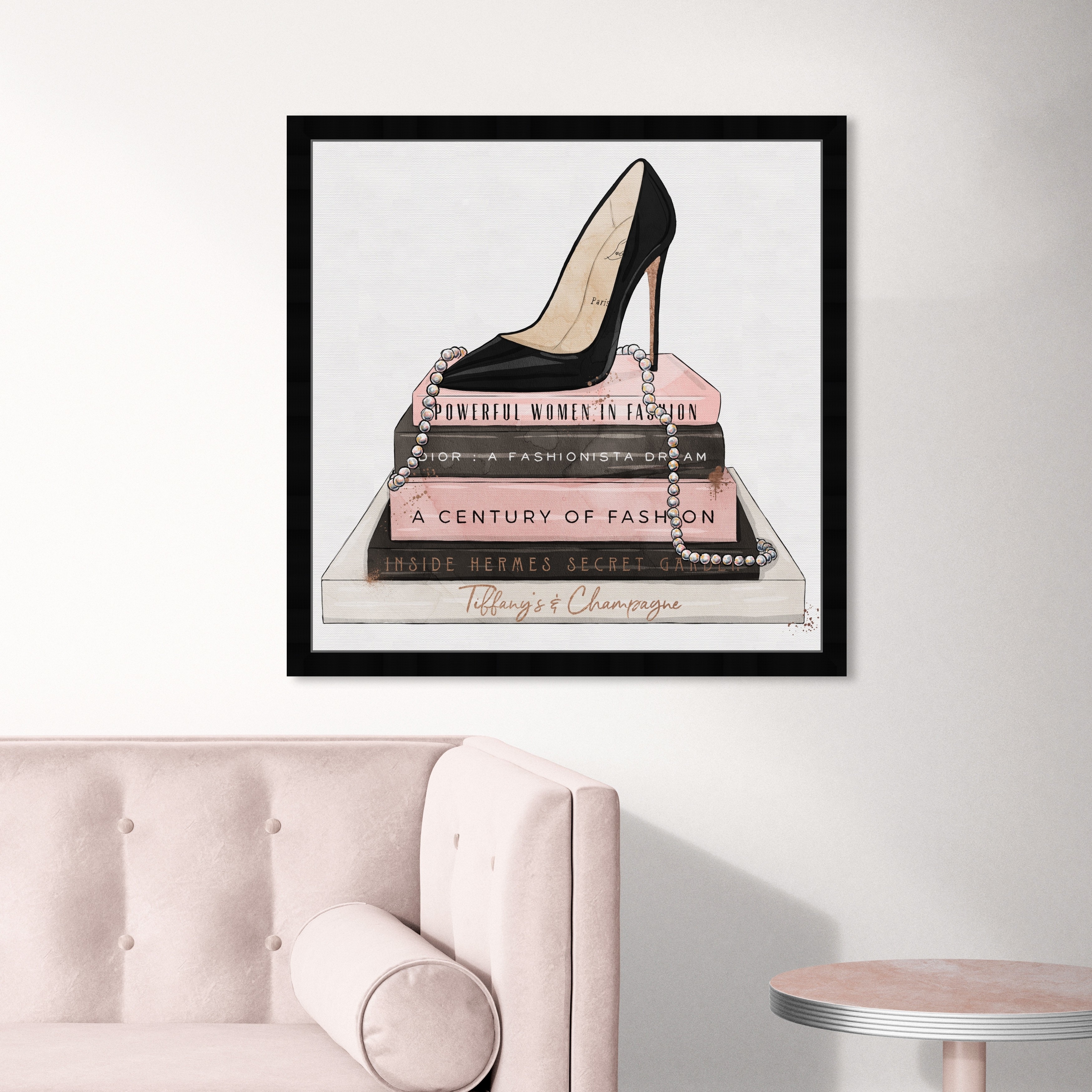 Oliver Gal Fashion and Glam Wall Art Framed Canvas Prints 'Classic Stiletto  and High Fashion Books' Shoes - Black, Pink - Bed Bath & Beyond - 30896913