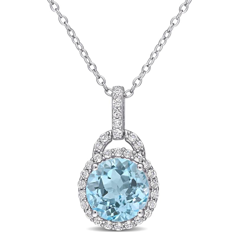 Miadora Sterling Silver Blue and White Topaz Circular Halo Necklace - 20.3 mm x 18 inch x 11.5 mm - 20.3 mm x 18 inch x 11.5 mm