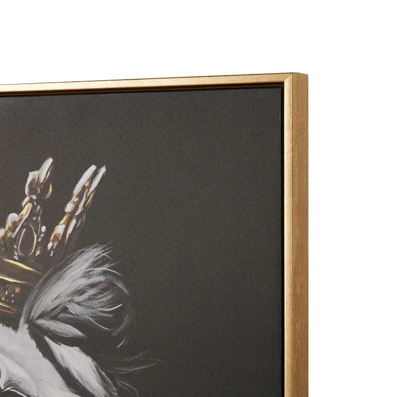 Black Polystone Shaded Lion Framed Wall Art with Gold Jeweled Crown
