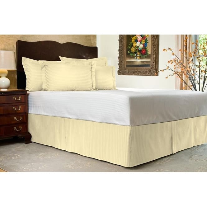 Tailored Bed Skirt, Pleated Sateen Striped Dust Ruffle with Split Corners
