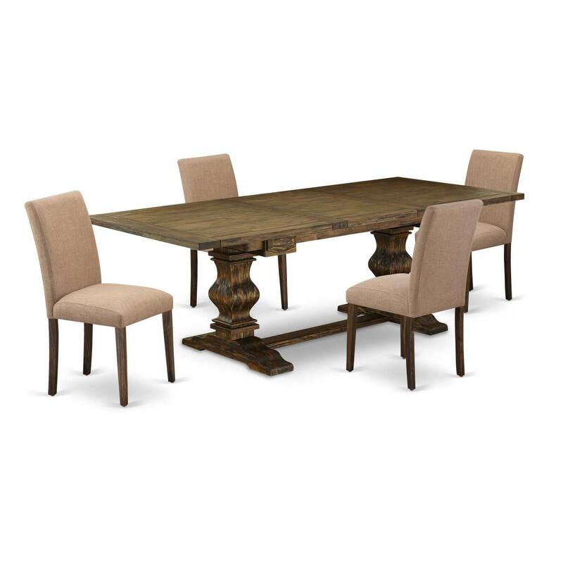 Southwestern Style 5-Piece Kitchen Table Set - Dining Table & 4 Chairs - Light Sable Fabric - 92