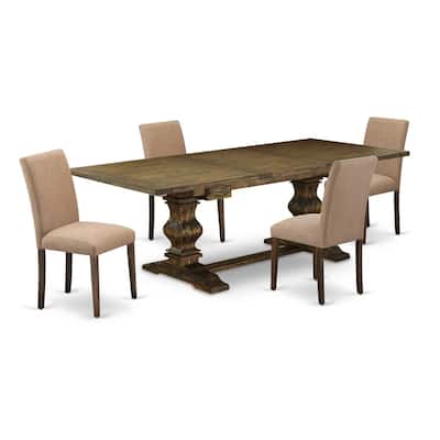 Southwestern Style 5-Piece Kitchen Table Set - Dining Table & 4 Chairs - Light Sable Fabric - 92