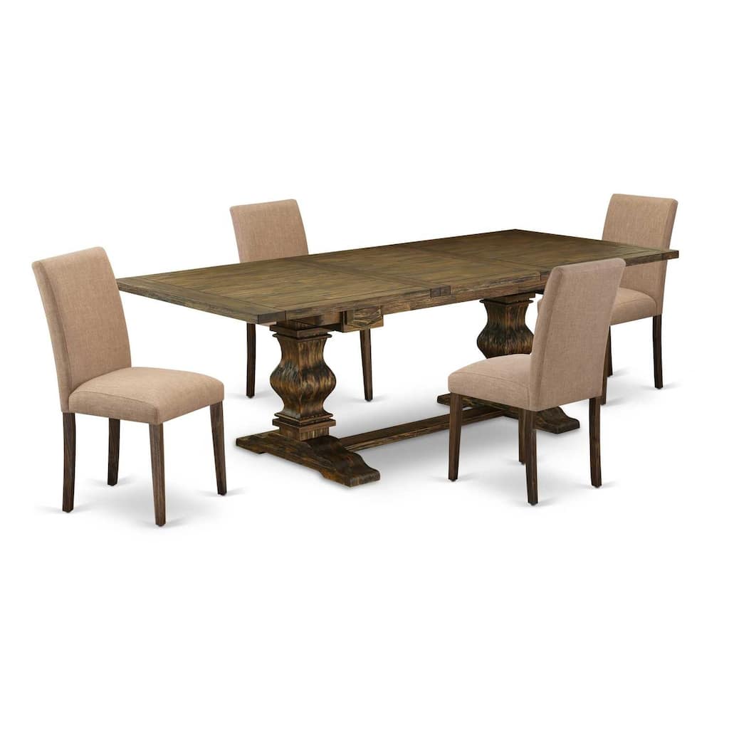 Southwestern Style 5-Piece Kitchen Table Set - Dining Table & 4 Chairs - Light Sable Fabric - 92