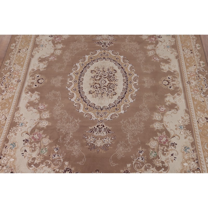 Brown Floral Kashan Turkish Area Rug Machine Made Traditional Carpet - 8'2" x 11'7"