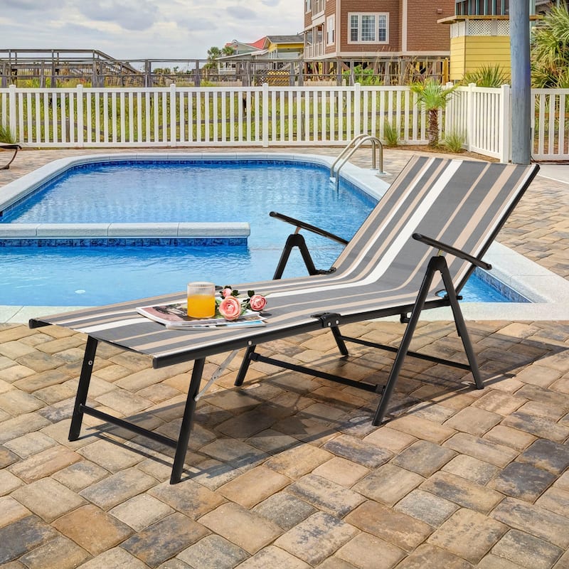 Nuu Garden Outdoor Folding Chaise Lounge with Adjustable Backrest - Stripe