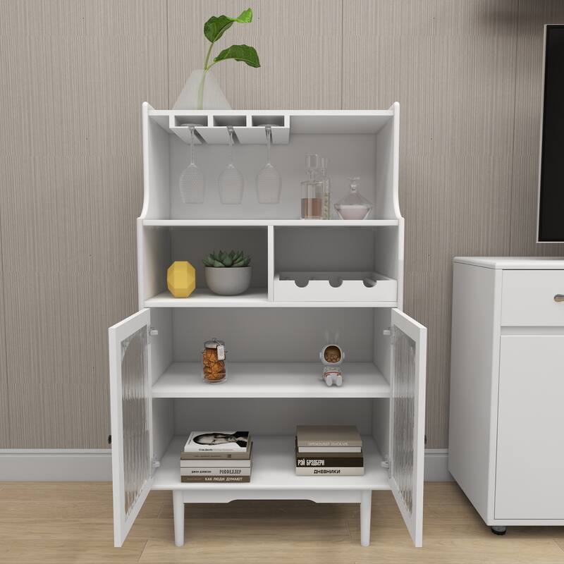 Modern Wine Cabinet with Glass Doors, Removable Wine Rack and Wine Glass Rack
