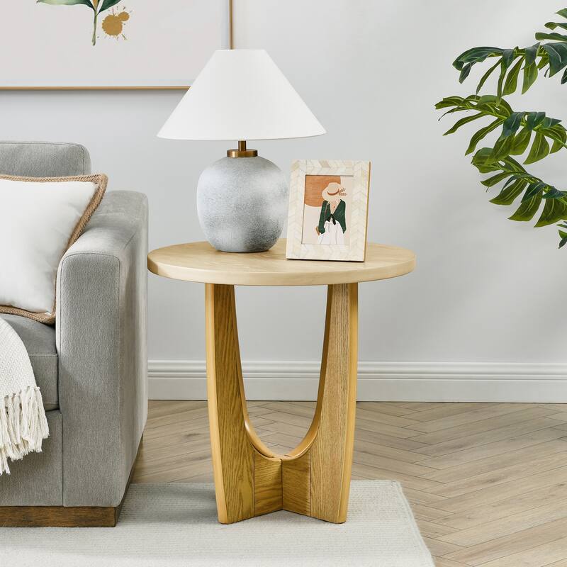 25" Round End Table, Wooden Side Table, Night Stand for Bedroom, Living Room ,Reception Room (Oak Color) - Oak - MDF