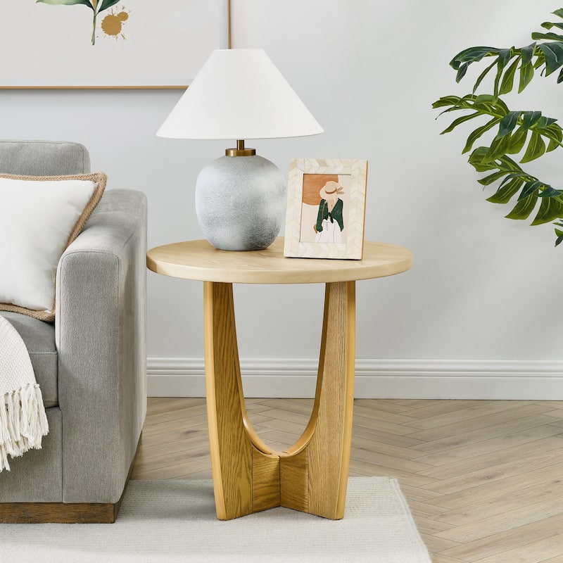 25" Round End Table, Wooden Side Table, Night Stand for Living Room ,Reception Room - Oak