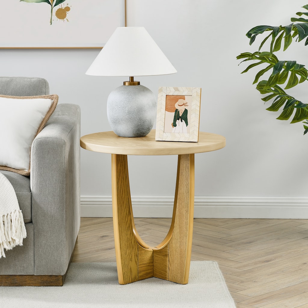 25" Round End Table, Wooden Side Table, Night Stand for Living Room ,Reception Room