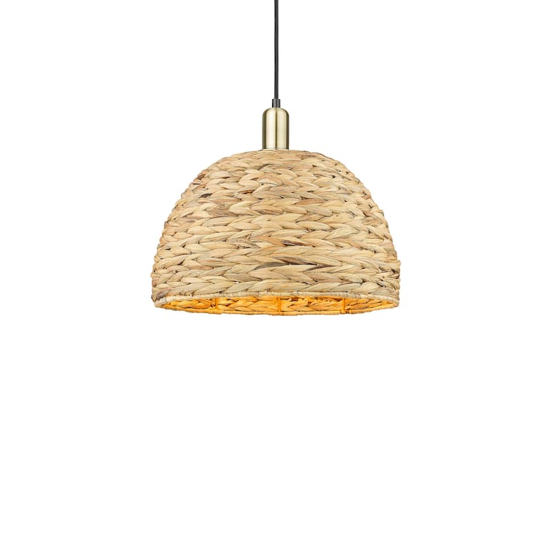 Innovations Lighting 716-1P-14-16 Woven Rattan Pendant Woven Rattan - Black Antique Brass / Natural