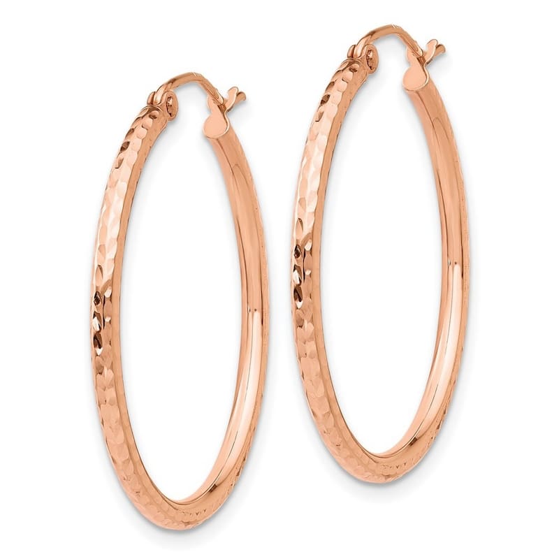 Curata 14k Rose Gold Diamond-Cut 2x30mm Hoop Earrings