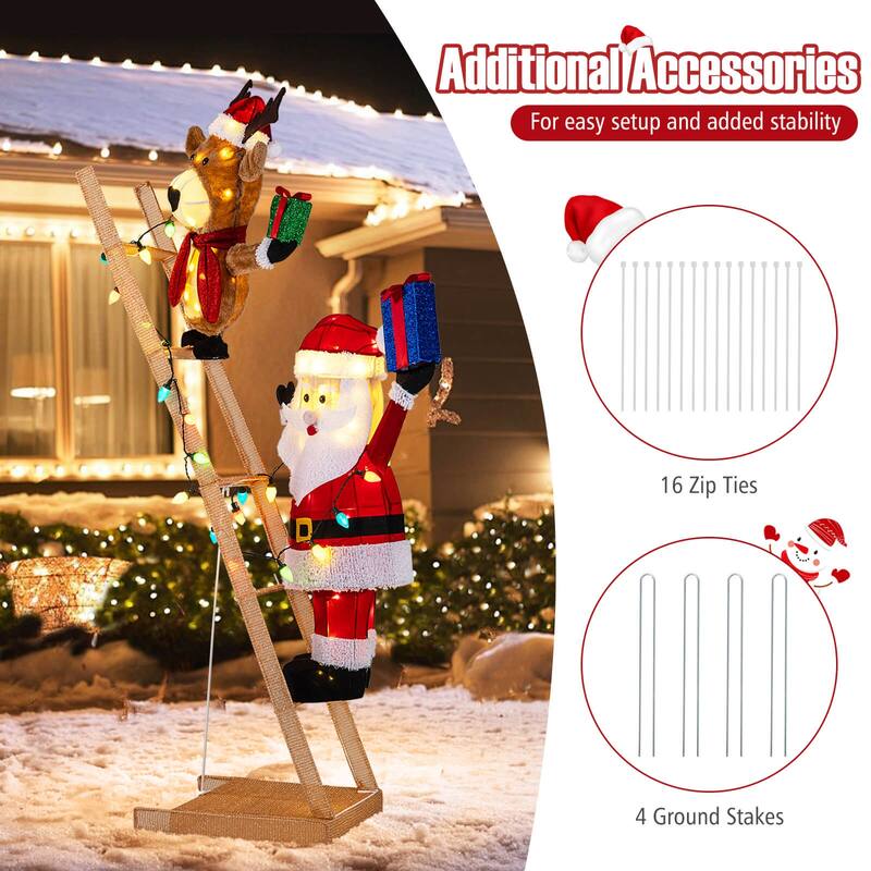 Costway 5.5 FT Lighted Reindeer & Santa Claus on Ladder with 100 LED - as pic shows - See Details