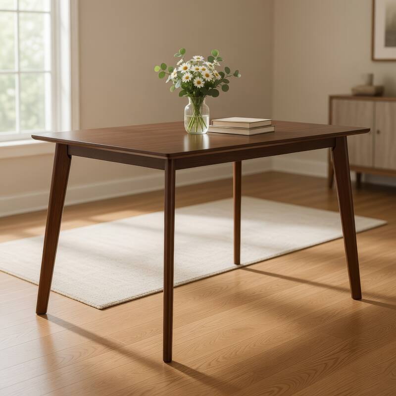Bev 47 Inch Modern Dining Table, Sleek Rubberwood Frame, Dark Walnut Brown