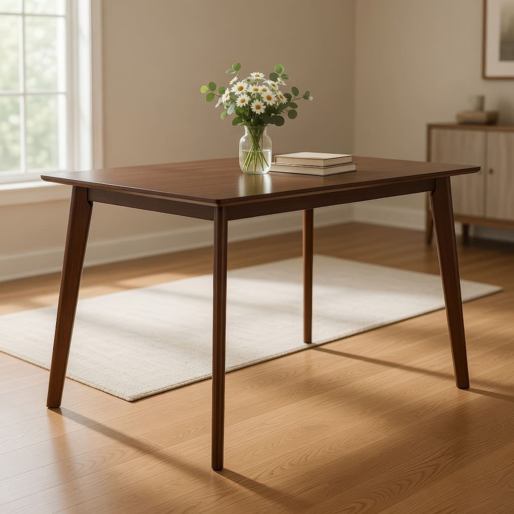 Bev 47 Inch Modern Dining Table, Sleek Rubberwood Frame, Dark Walnut Brown