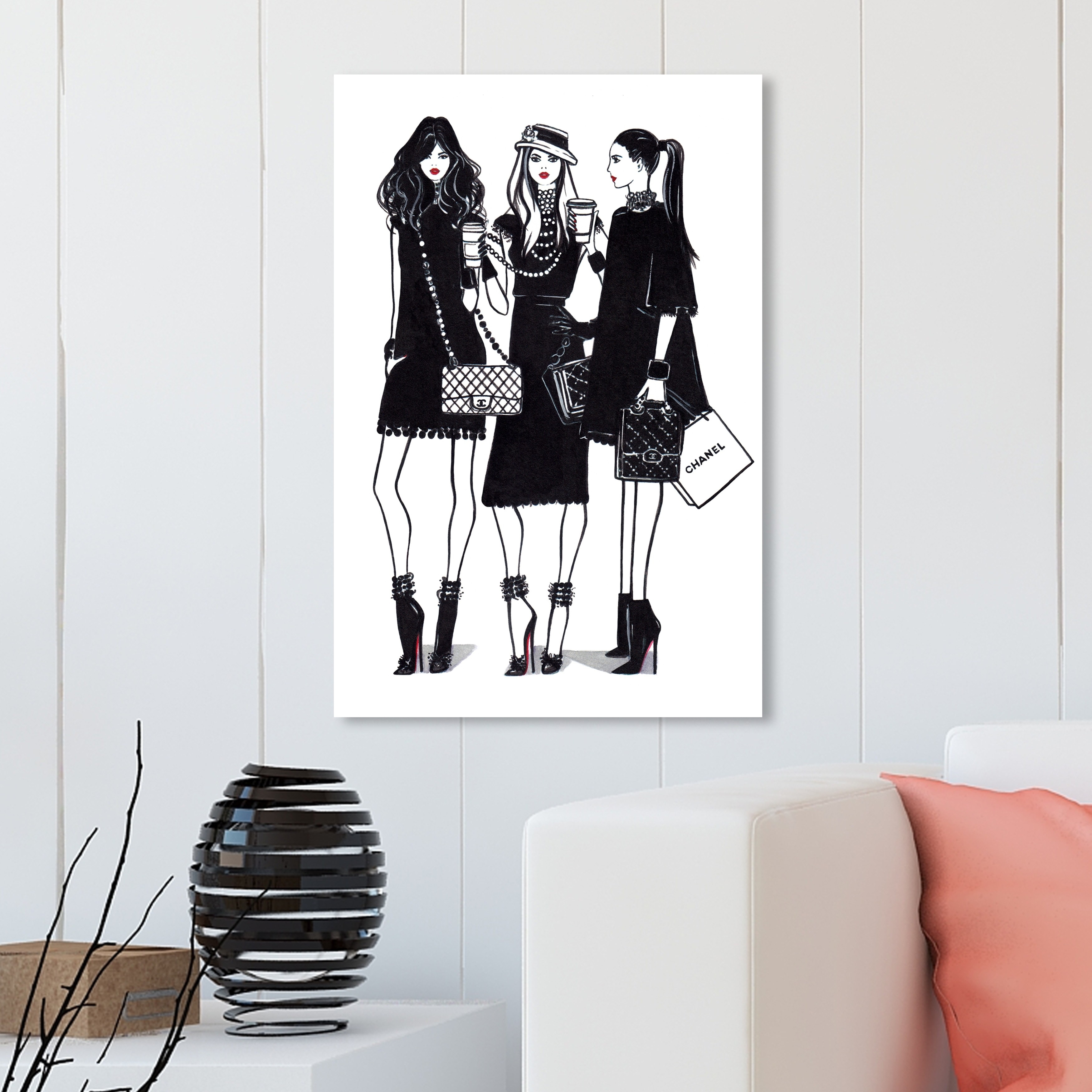 Oliver Gal 'Doll Memories - Friends Shopping' Fashion and Glam Wall Art  Canvas Print Outfits - Black, White - Bed Bath & Beyond - 32195354