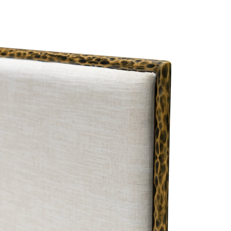 247 Shop At Home Lalia Modern 3-Piece Upholstered Hammered Metal Panel Bedroom Set with 2 Nightstands