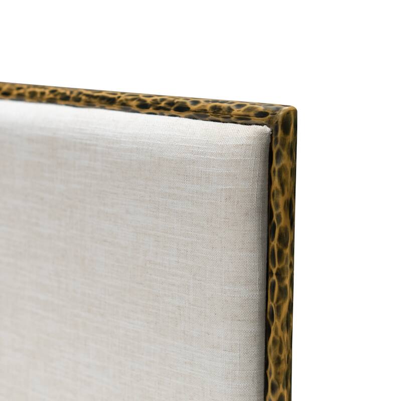 247 Shop At Home Lalia Modern 3-Piece Upholstered Hammered Metal Panel Bedroom Set with Nightstand and Bench